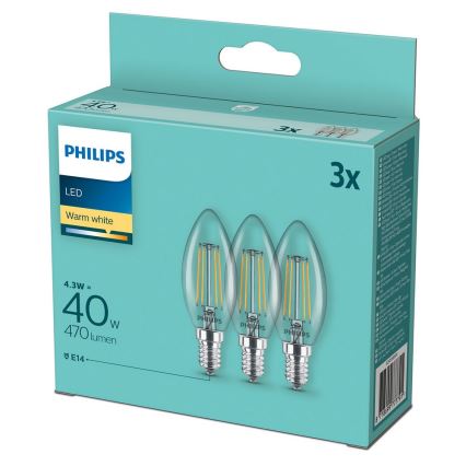 3er-Set LED-Leuchtmittel VINTAGE Philips B35 E14/4,3W/230V 2700K