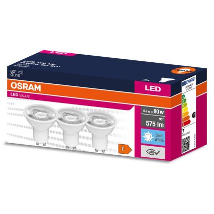 3er-Set LED-Reflektorlampe PAR16 GU10, 6,9 W, 230 V, 4000 K, 60° - Osram