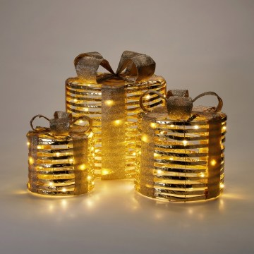 3er-Set LED-Weihnachtsdekorationen 20xLED/2xAA + 30xLED/3xAA + 40xLED/3xAA warmweiß Geschenke/goldfarben