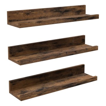 3er-Set Wandregal SHELFY 38x5x10 cm, braun