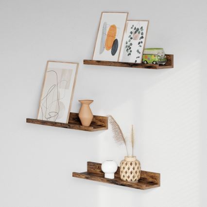 3er-Set Wandregal SHELFY 38x5x10 cm, braun