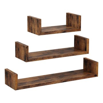 3er-Set Wandregale SHELFY, braun