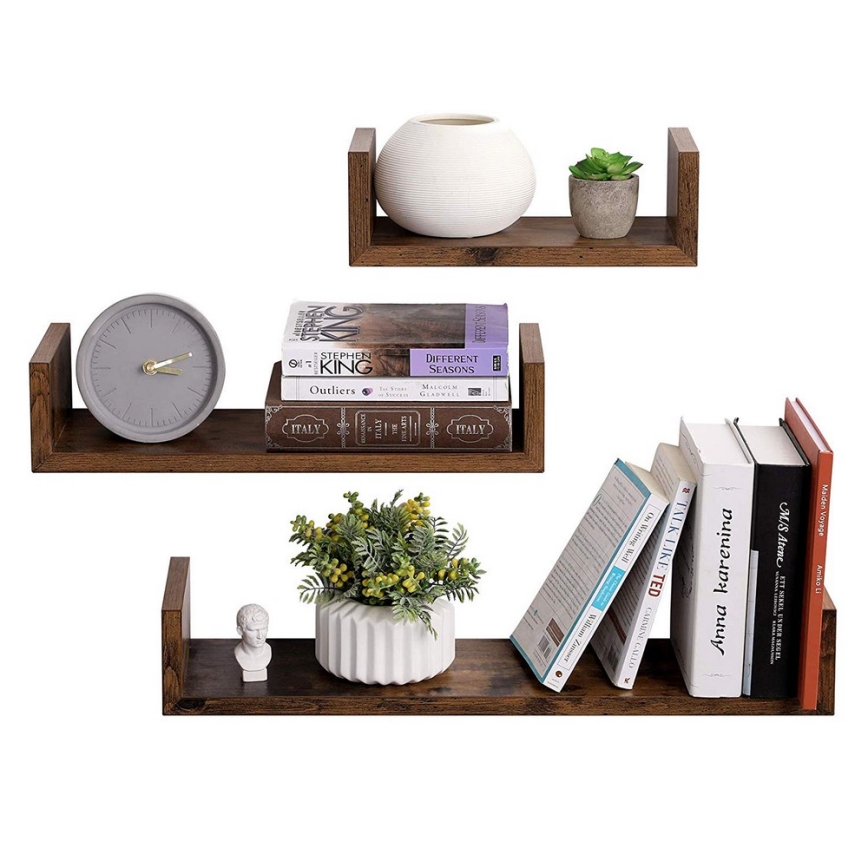 3er-Set Wandregale SHELFY, braun