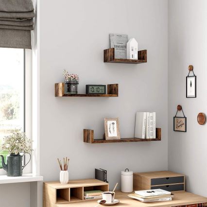 3er-Set Wandregale SHELFY, braun