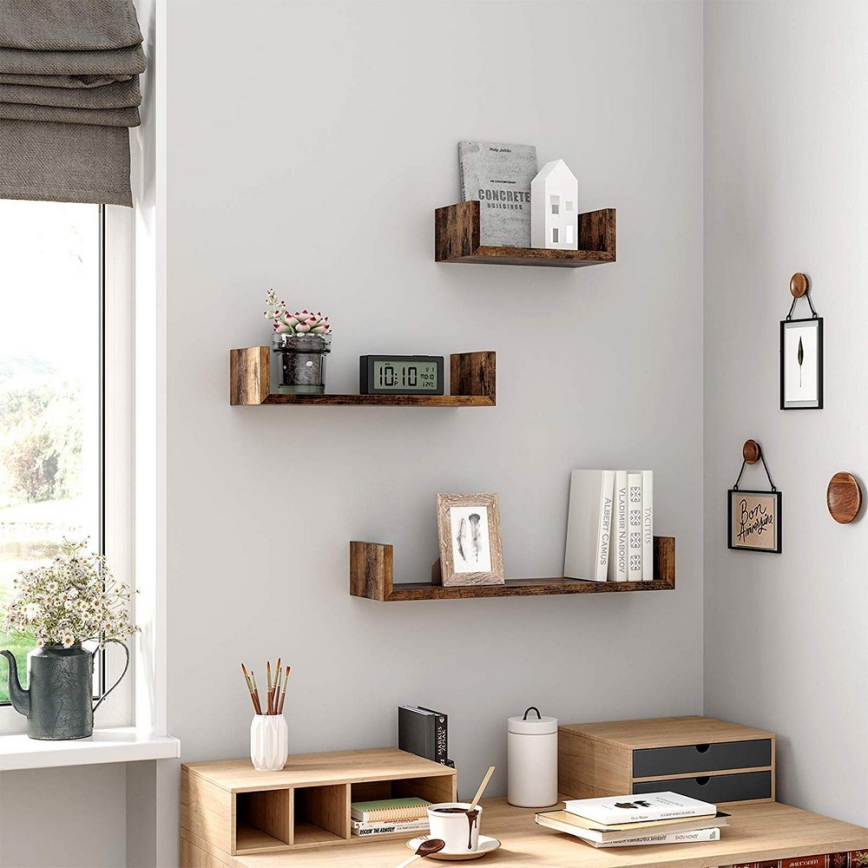 3er-Set Wandregale SHELFY, braun