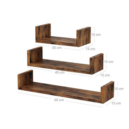 3er-Set Wandregale SHELFY, braun