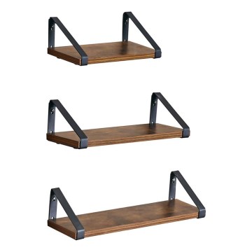 3er-Set Wandregale SHELFY, Braun/Schwarz