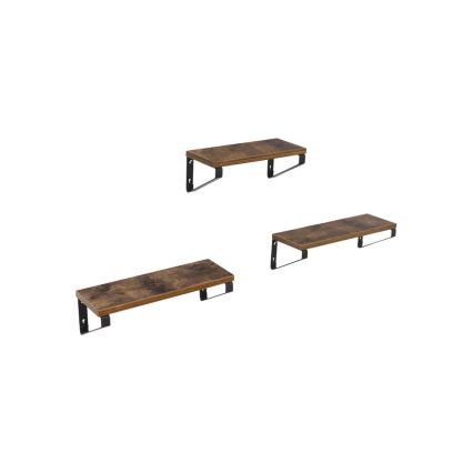 3er-Set Wandregale SHELFY, Braun/Schwarz