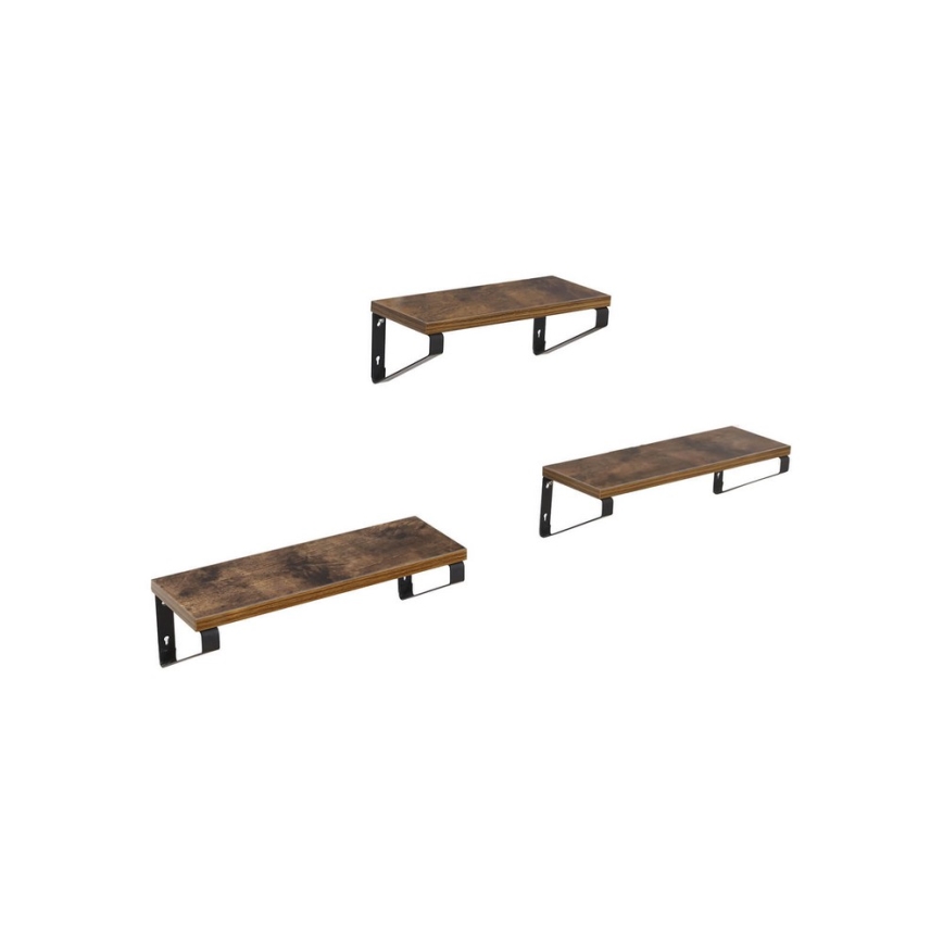 3er-Set Wandregale SHELFY, Braun/Schwarz