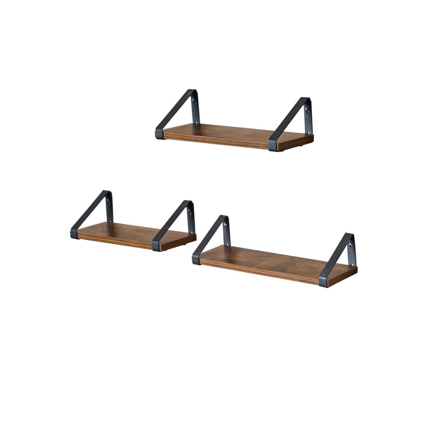 3er-Set Wandregale SHELFY, Braun/Schwarz