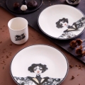 4-teiliges Ess-Set, schwarz/weiß, Porzellan