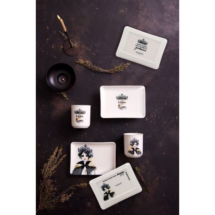 4-teiliges Tafelservice schwarz/weiß/Porzellan