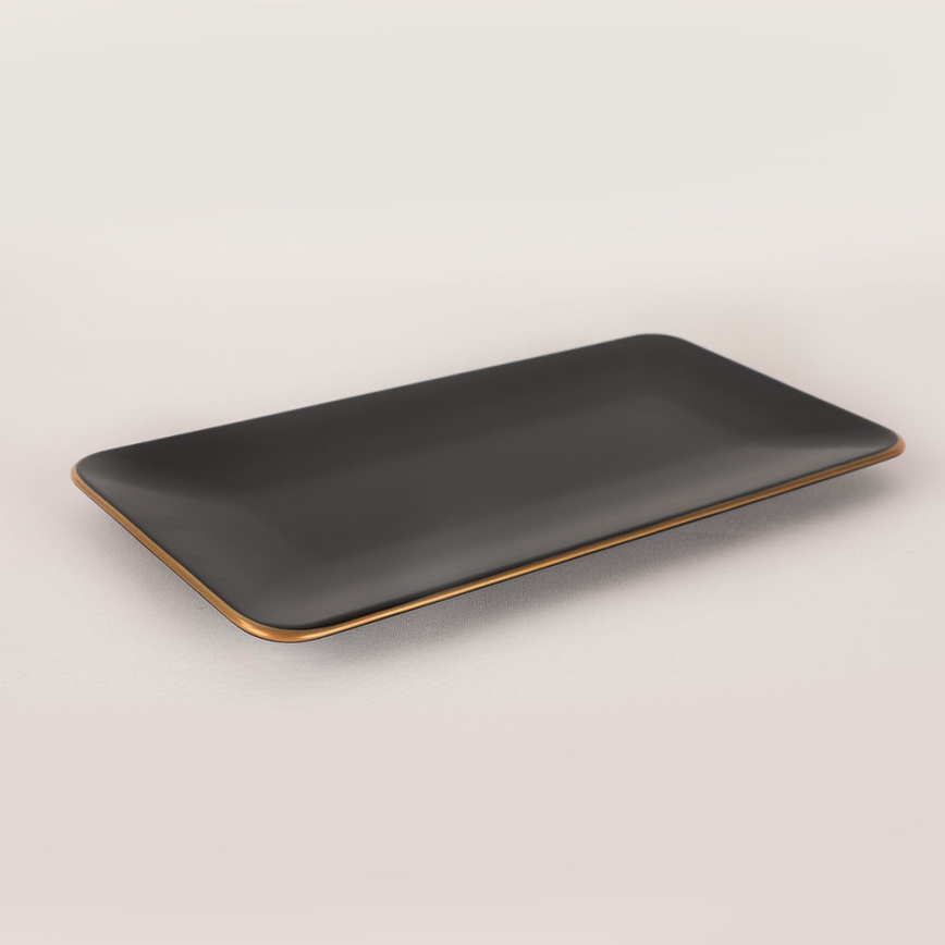 44-teiliges Essgeschirr-Set in Schwarz/Gold aus Steingut