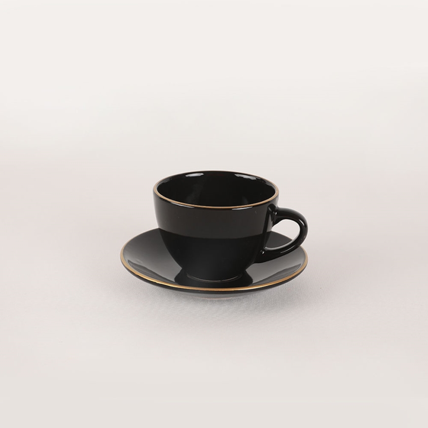 44-teiliges Essgeschirr-Set in Schwarz/Gold aus Steingut