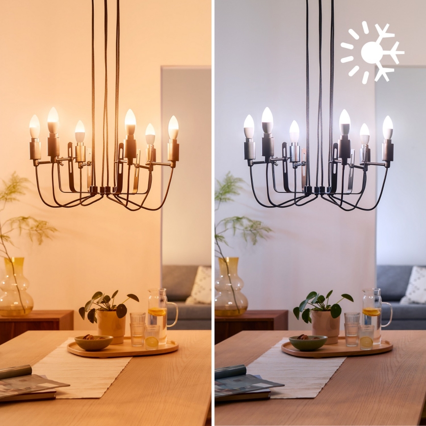 4er-Set dimmbares RGB-LED-Leuchtmittel Philips SMART C37 E14/4,9W/230V 2200-6500K