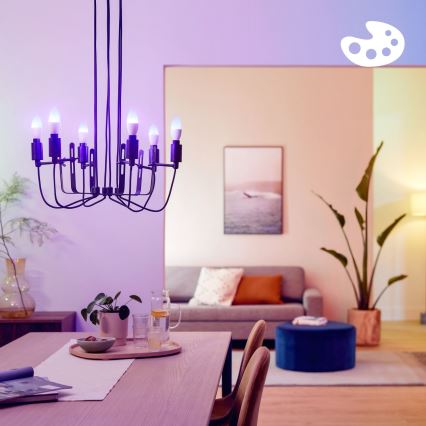 4er-Set dimmbares RGB-LED-Leuchtmittel Philips SMART C37 E14/4,9W/230V 2200-6500K