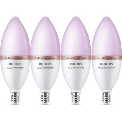 4er-Set dimmbares RGB-LED-Leuchtmittel Philips SMART C37 E14/4,9W/230V 2200-6500K