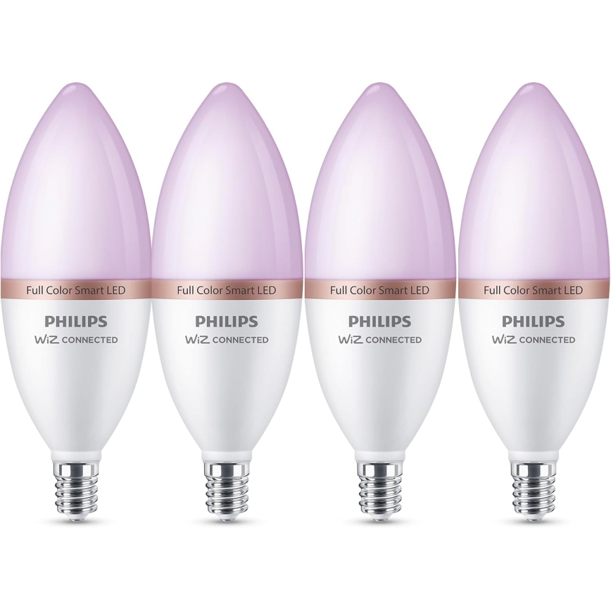4er-Set dimmbares RGB-LED-Leuchtmittel Philips SMART C37 E14/4,9W/230V 2200-6500K