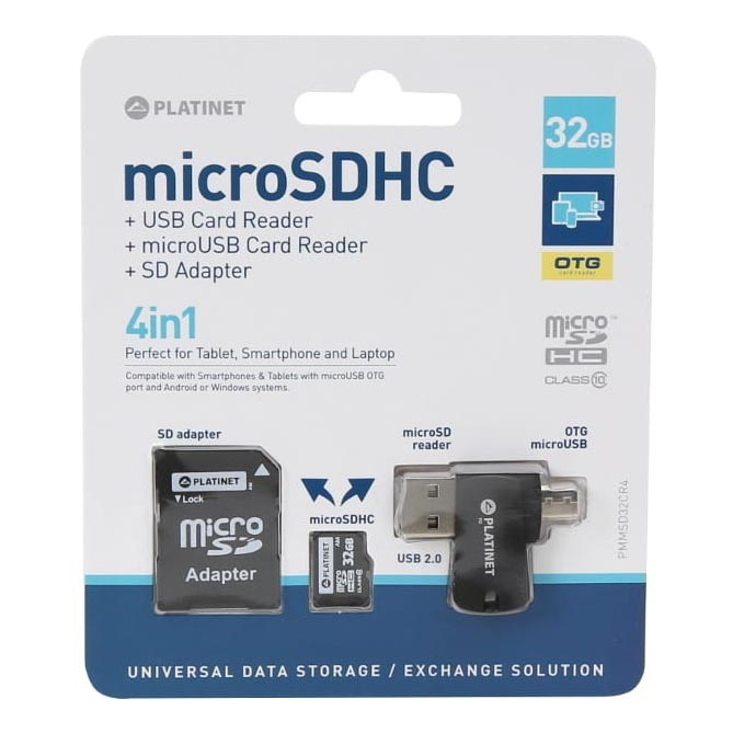 4in1 MicroSDHC 32GB + SD-Adapter + MicroSD-Kartenleser + OTG-Adapter