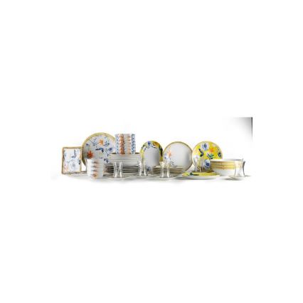 50-teiliges Geschirrset, gelb/blau, Porzellan