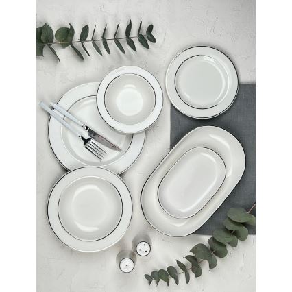 53-teiliges Tafelservice, creme/silber, Porzellan