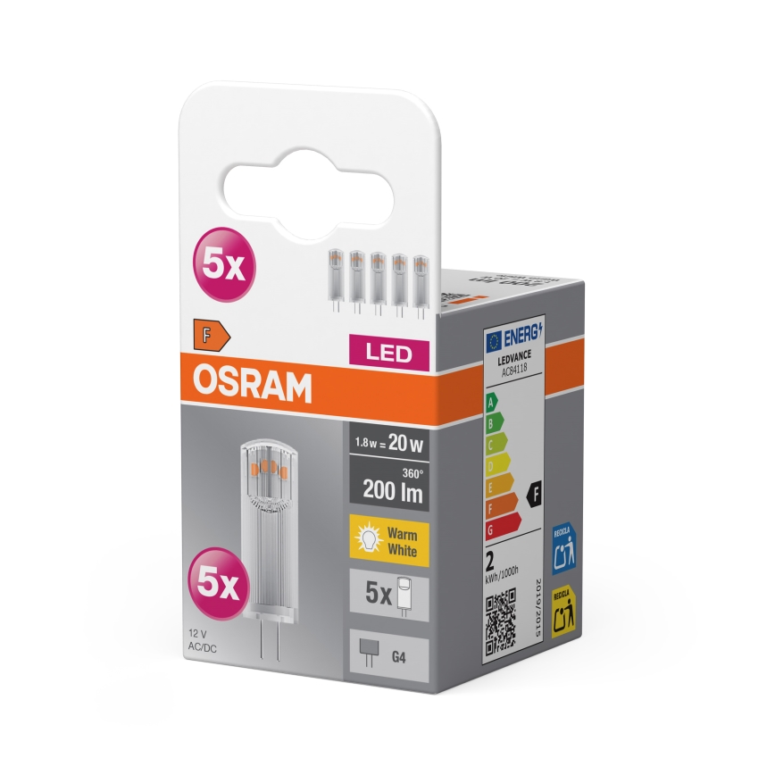 5er-Set LED-Leuchtmittel, G4-Stiftsockel, 1,8 W, 12 V, 2700 K – Osram