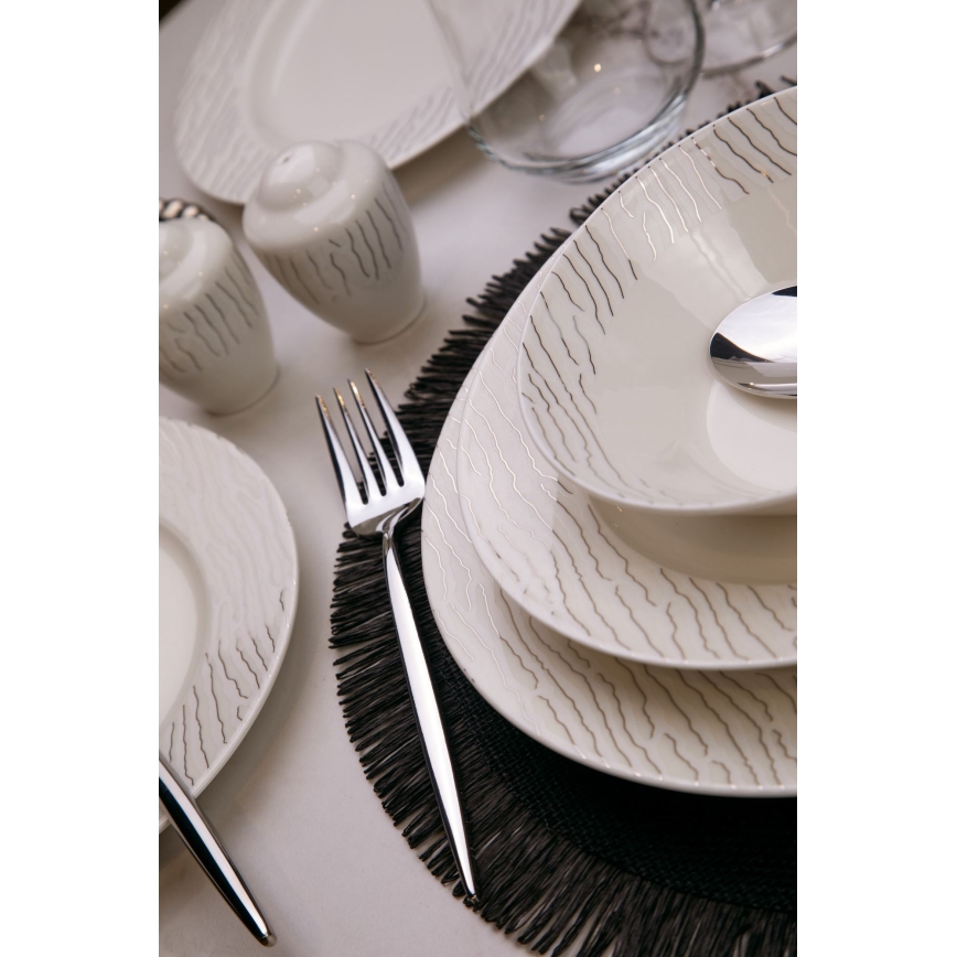62-teiliges Speiseservice, weiß/silber, Porzellan