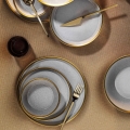 8-teiliges Speiseservice, grau/gold, Porzellan