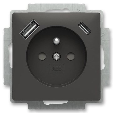 ABB 5569T-A32357 237 - Haushaltssteckdose ohne Rahmen ZONI 250V 1xUSB A+C matt schwarz