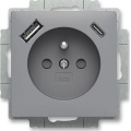 ABB 5569T-A32357 241 - Rahmenlose Steckdose ZONI 250V mit 1x USB-A + 1x USB-C, grau