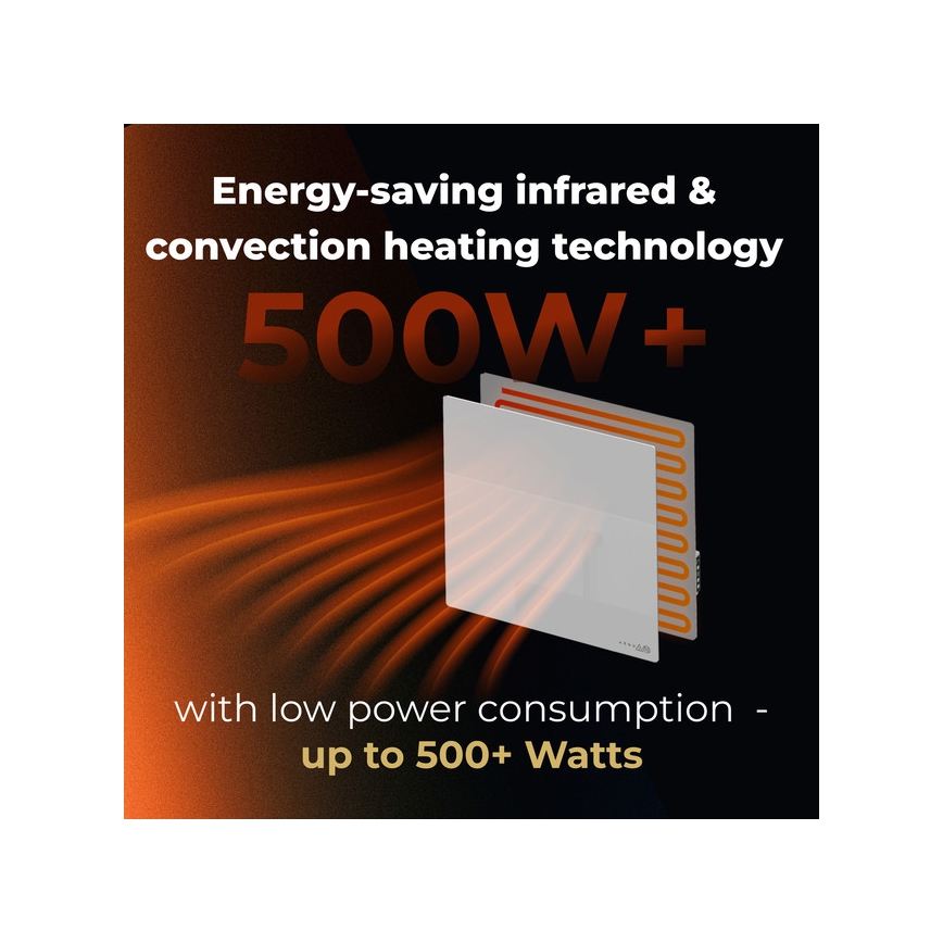 AENO - Intelligentes elektrisches Infrarotpaneel 500W mit Zeitschaltuhr/Thermostat, Wi-Fi, Weiß