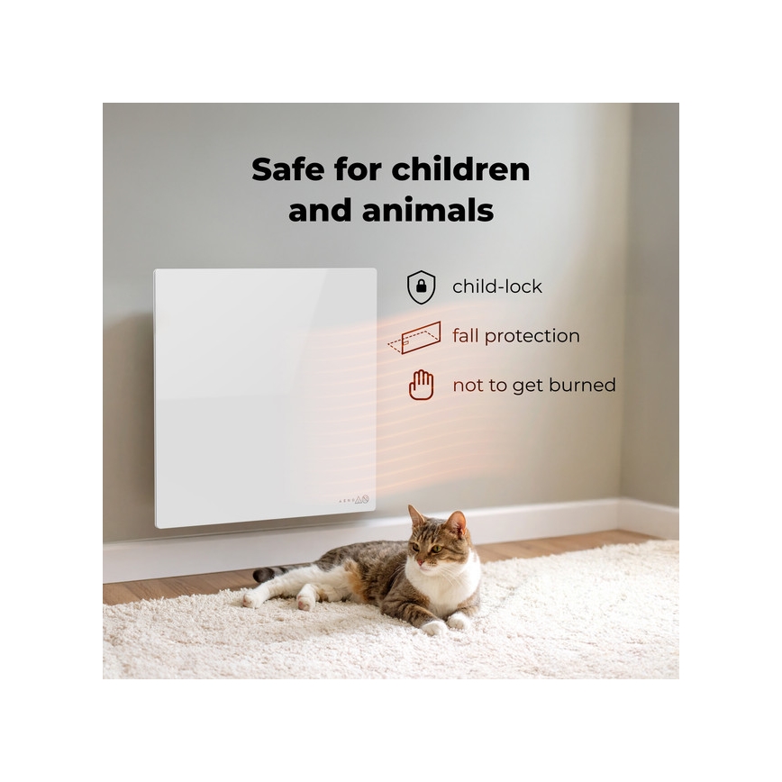 AENO - Intelligentes elektrisches Infrarotpaneel 500W mit Zeitschaltuhr/Thermostat, Wi-Fi, Weiß