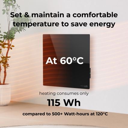 AENO - Smartes elektrisches Infrarot-Heizpaneel 500 W mit Timer/Thermostat, Wi-Fi, schwarz