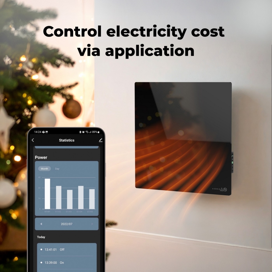 AENO - Smartes elektrisches Infrarot-Heizpaneel 500 W mit Timer/Thermostat, Wi-Fi, schwarz