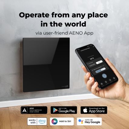 AENO - Smartes elektrisches Infrarot-Heizpaneel 500 W mit Timer/Thermostat, Wi-Fi, schwarz