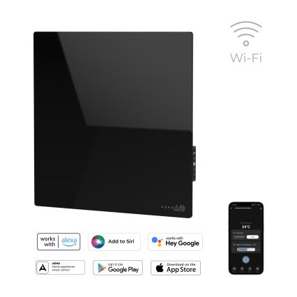 AENO - Smartes elektrisches Infrarot-Heizpaneel 500 W mit Timer/Thermostat, Wi-Fi, schwarz
