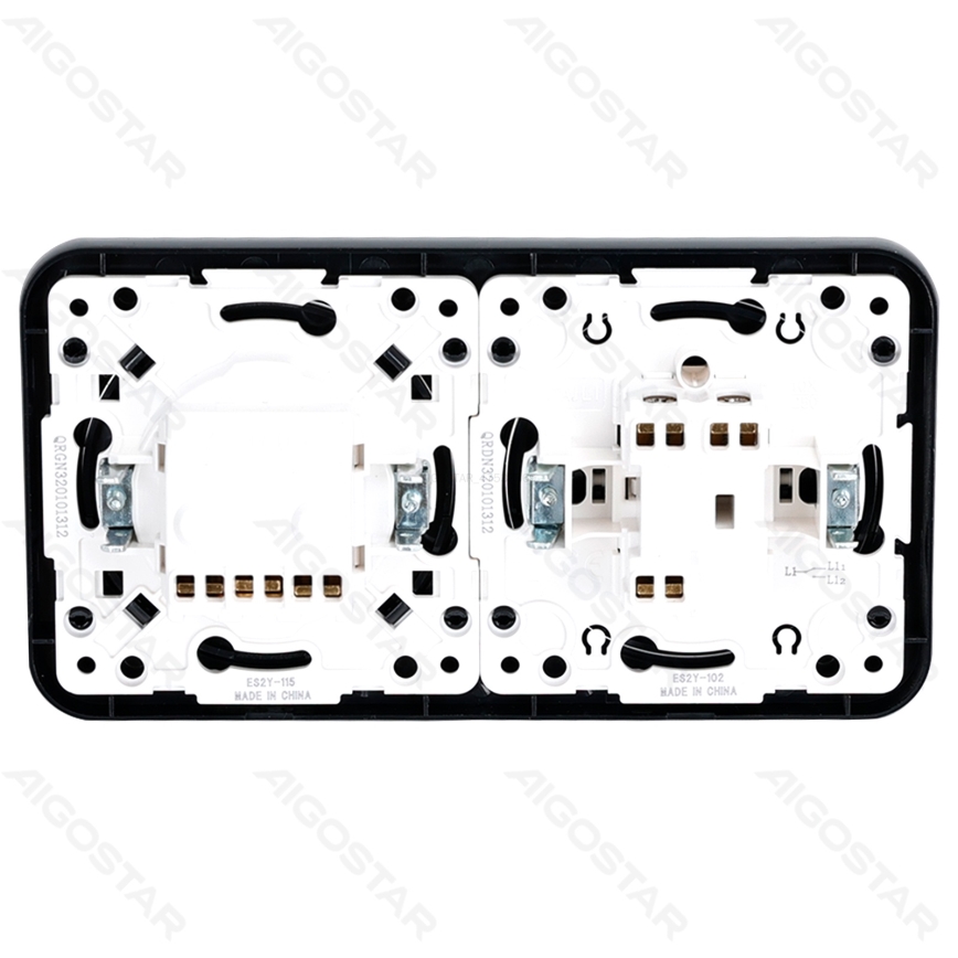 Aigostar - 1-fach Schalter Nr. 5 und SCHUKO-Steckdose 230 V mit Abdeckrahmen, schwarz