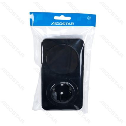 Aigostar - 1-fach Schalter Nr. 5 und SCHUKO-Steckdose 230 V mit Abdeckrahmen, schwarz