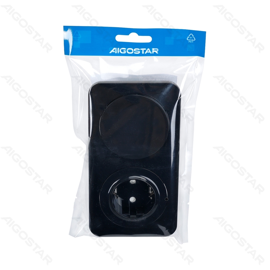 Aigostar - 1-fach Schalter Nr. 5 und SCHUKO-Steckdose 230 V mit Abdeckrahmen, schwarz