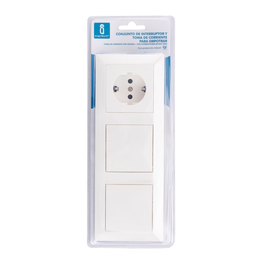Aigostar - 2er-Set Wandschalter mit Schutzkontakt-Steckdose 1x16A/250V SCHUKO