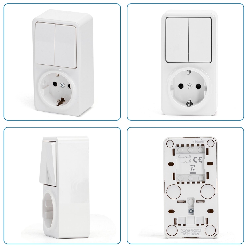 Aigostar - Haus-Schalter 2P mit Steckdose 1x10A/250V SCHUKO