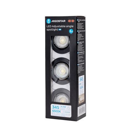 Aigostar - 3er-Set LED-Einbauleuchte 1x GU10/4,5W/230V 6500K schwarz