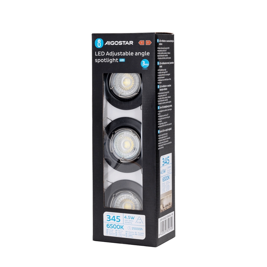 Aigostar - 3er-Set LED-Einbauleuchte 1x GU10/4,5W/230V 6500K schwarz