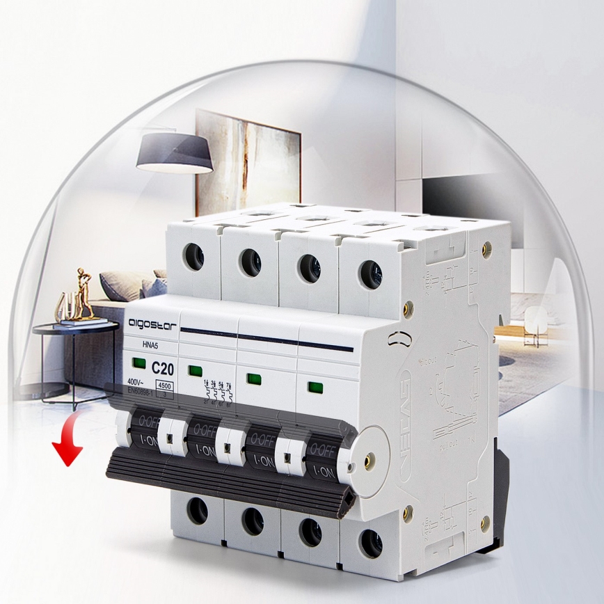 Aigostar - 4-poliger Leitungsschutzschalter 4P-20A-C 400V