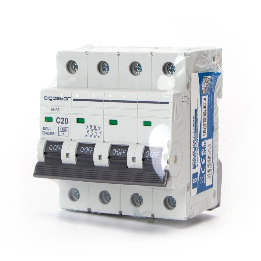 Aigostar - 4-poliger Leitungsschutzschalter 4P-20A-C 400V