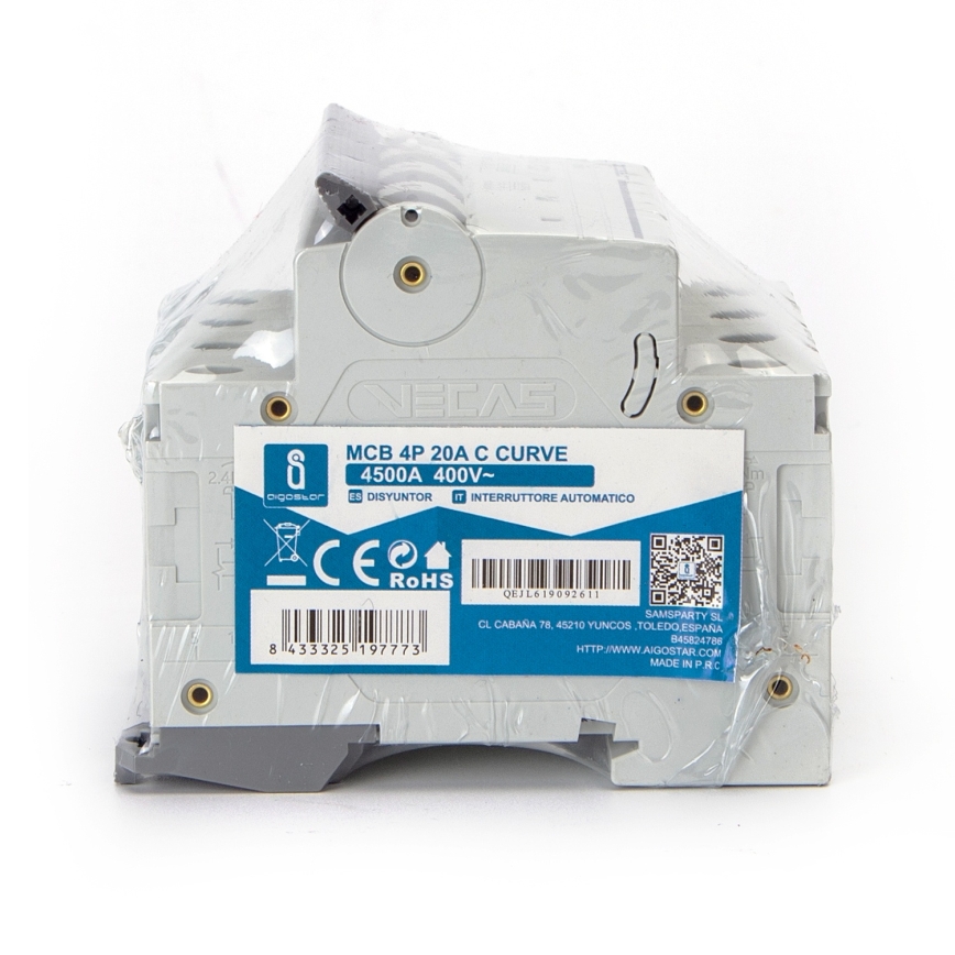 Aigostar - 4-poliger Leitungsschutzschalter 4P-20A-C 400V