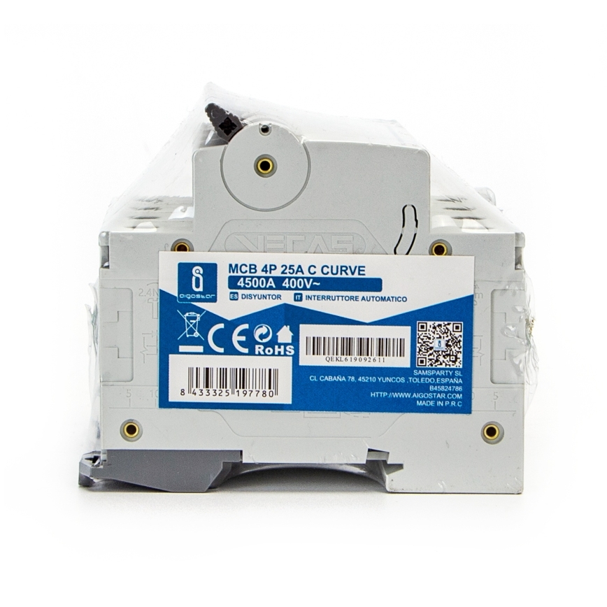 Aigostar - 4-poliger Leitungsschutzschalter 4P-25A-C 400V