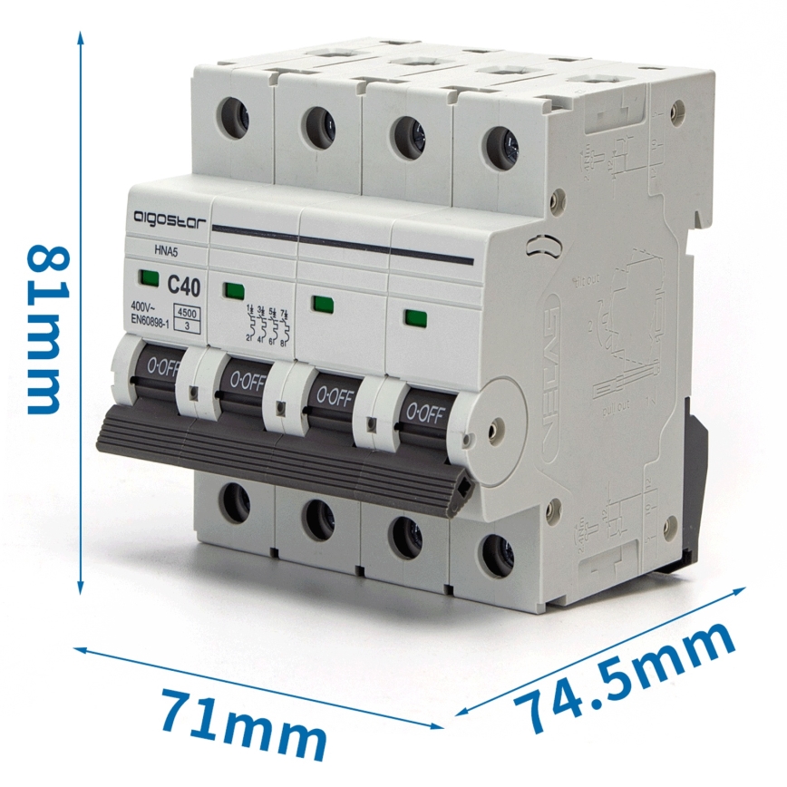 Aigostar - 4-poliger Leitungsschutzschalter 4P-40A-C 400V