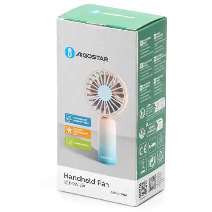 Aigostar - Aufladbar pocket Ventilator 3W/5V 500mAh USB rosa/blau