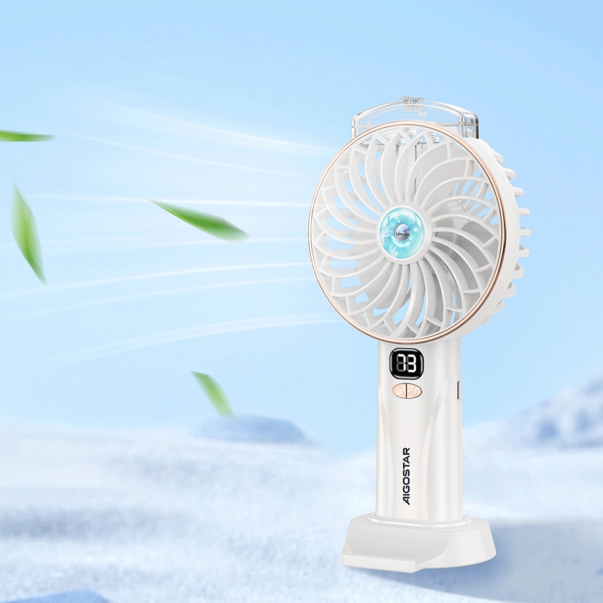 Aigostar - Aufladbar pocket Ventilator 5W/5V 2400mAh USB weiß